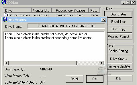 Panasonic UJ-846S - DVD-RAM ODDiag stav disku