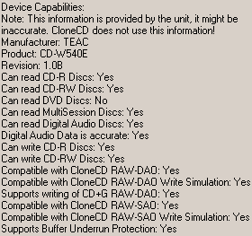 Teac CD-W540E CloneCD čtení