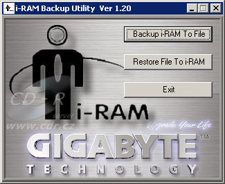 i-RAM Backup Utility - základní menu
