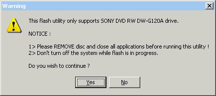 Sony DW-G120A flash firmware varování