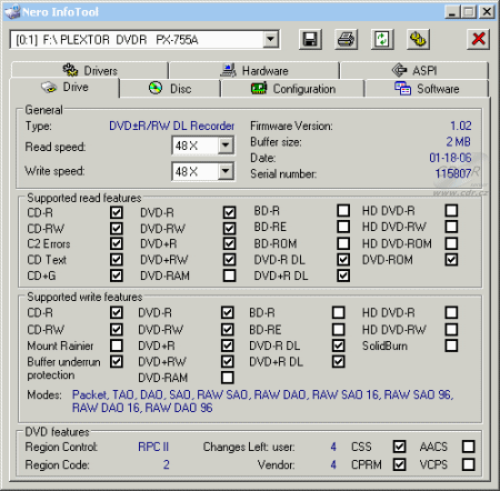 Plextor PX-755A - Nero InfoTool