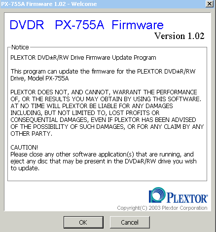 Plextor PX-755A - firmware info