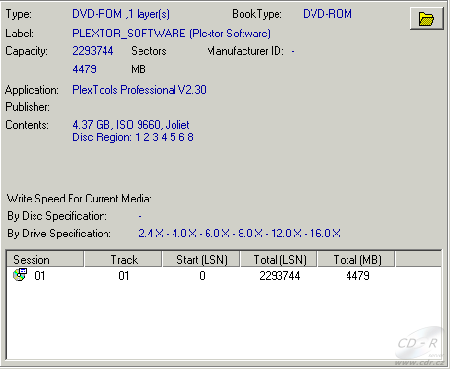 Plextor PX-755A - PlexTools CD/DVD info