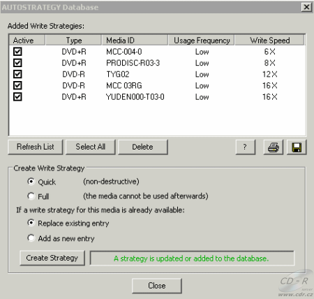 Plextor PX-755A - PlexTools autostrategy databaze