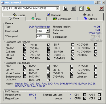 LiteOn SHM-165P6S - Nero InfoTool