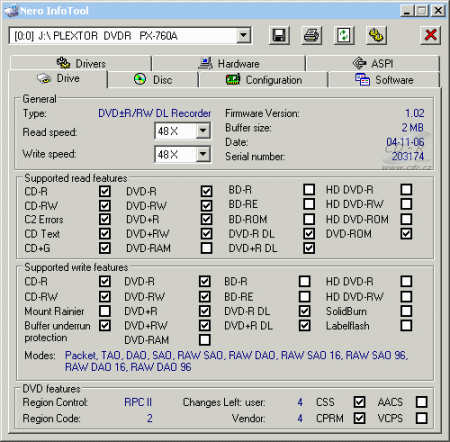 Plextor PX-760A - Nero InfoTool