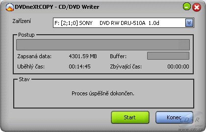 DVDneXtCopy vypalování hotovo