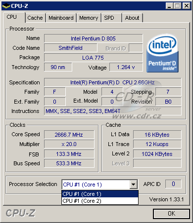 Pentium D 805 v CPU-Z