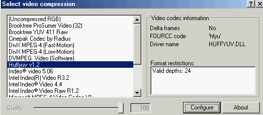 VirtualDub nastavení komprese obrazu