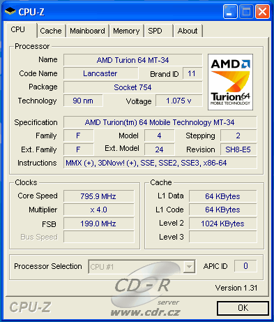 Obtázek z programu CPU-Z