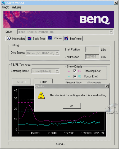 BenQ DW1670 - QSuite scann DVD+R Verbatim 16×