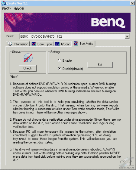 BenQ DW1670 - QSuite Test Write