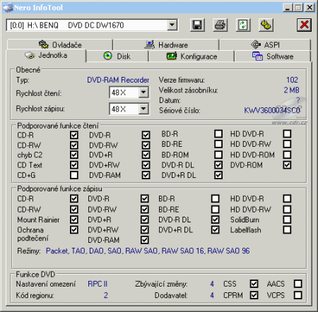 BenQ DW1670 - Nero InfoTool