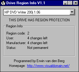 HP dvd200i - region nastavený