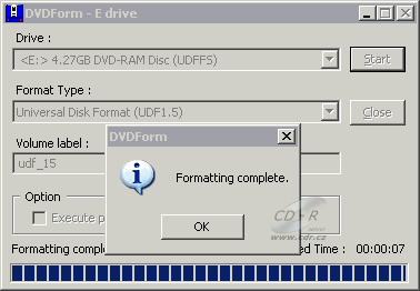 BenQ DW1670 - DVDForm formát UDF 1.50