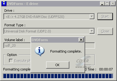 BenQ DW1670 - DVDForm formát UDF 2.00