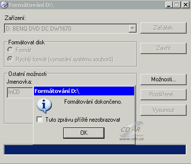 BenQ DW1670 - InCD formát UDF 2.00