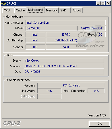 CPU-Z - Základní deska Intel D975XBX revize 304