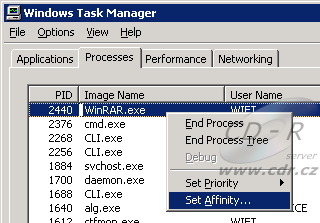 Nastavení Affinity na víceprocesorovém systému ve správci úloh W