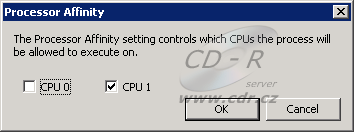 Nastavení procesorů pro běh procesu ve správci úloh Windows XP