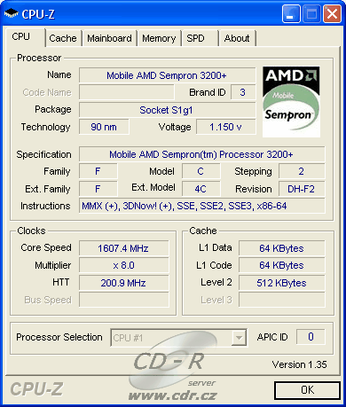 Screenshot programu CPU-Z