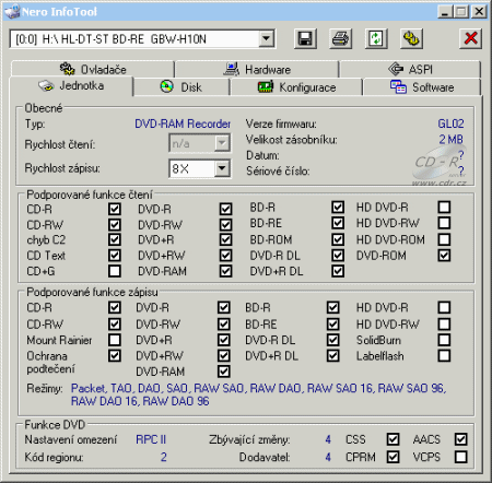 LG GBW-H10N - Nero InfoTool