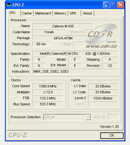 Screenshot programu CPU-Z