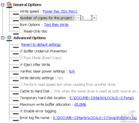 Creator 9 Clasic - burn setting