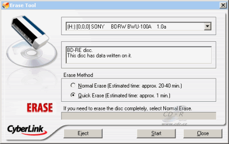Sony BWU-100A - CyberLink erase BD-RE