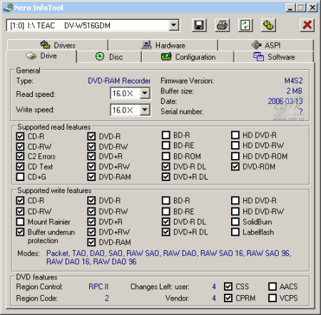 Teac DV-W516GDM - Nero InfoTool