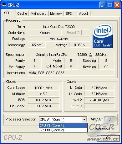 Screenshot programu CPU-Z