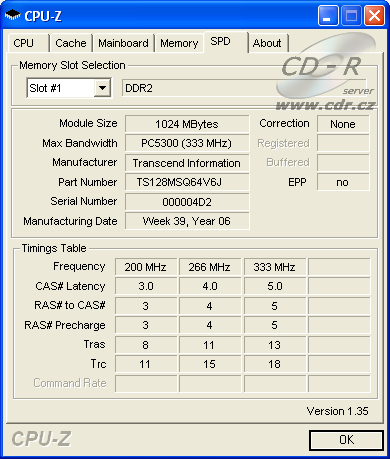 Screenshot programu CPU-Z