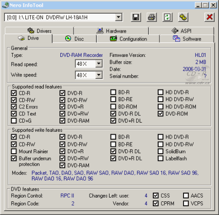 LiteOn LH-18A1H - Nero InfoTool