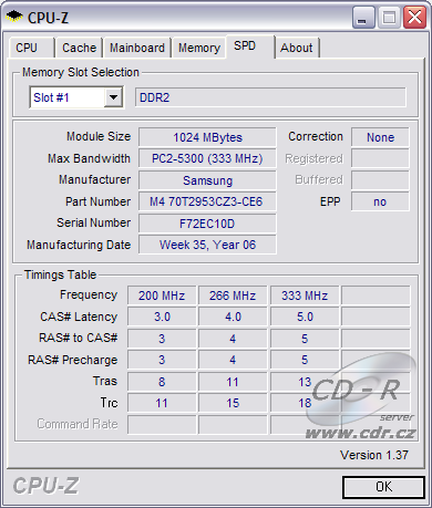 Screenshot programu CPU-Z