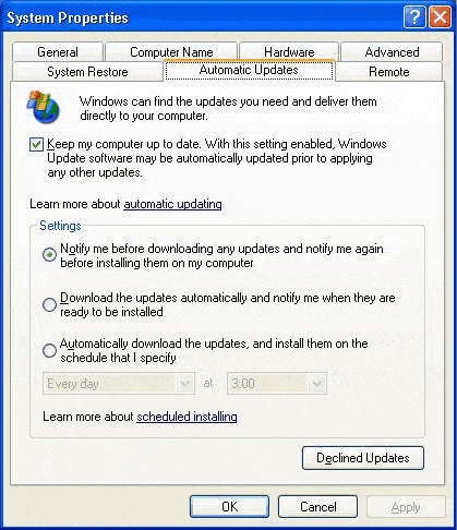Windows XP: AutoUpdate
