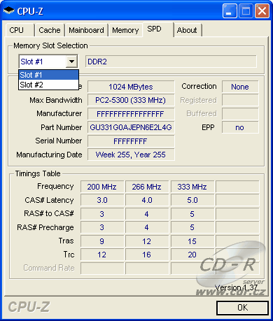 Screenshot programu CPU-Z