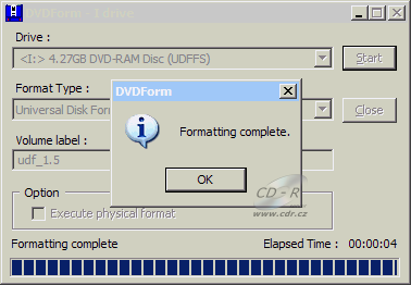 Optiarc AD-7170S - DVDForm formát UDF 1.50 5×