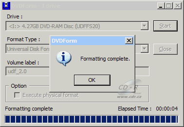 Optiarc AD-7170S - DVDForm formát UDF 2.00 5×