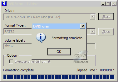 Optiarc AD-7170S - DVDForm formát FAT 32 5×