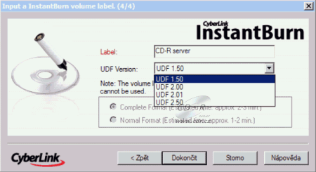 LiteOn LH-2B1S - InstantBurn format UDF volby