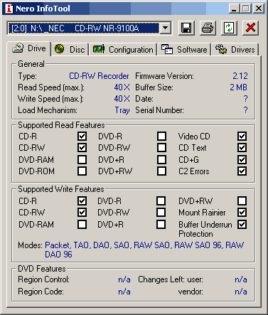 NEC NR-9100A Nero InfoTool