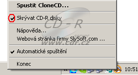 CloneCD - nastavení Skrývat CD-R disky