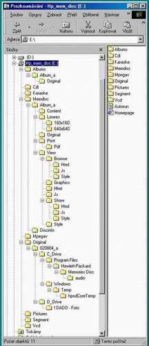 HP Memories Disc - adresářová struktura CD