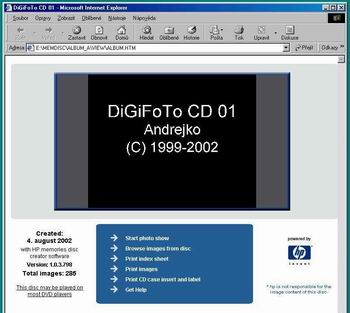 HP Memories Disc - HTML prohlížení