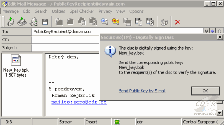 SecurDisc - odeslání digitálního klíče