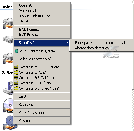 SecurDisc - kontextové menu