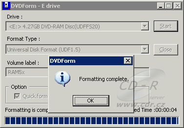 Formátování DVD-RAM UDF1.5 v DVDForm