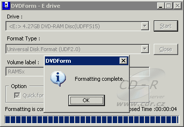 Formátování DVD-RAM UDF2.0 v DVDForm