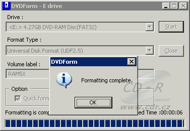 Formátování DVD-RAM UDF2.5 v DVDForm