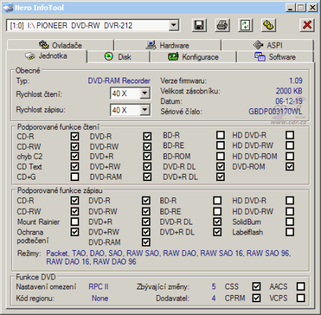 Pioneer DVR-212 - Nero InfoTool